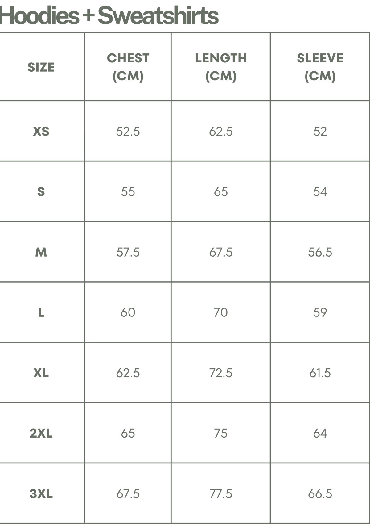MALIKO Dogs Sweatshirt size guide
